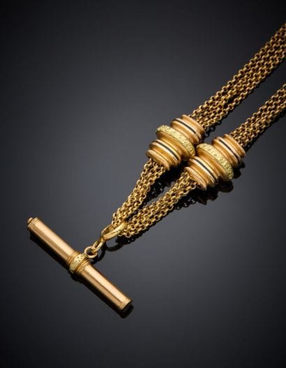 CHAINE GILETIERE en or jaune et or rose (750‰)...