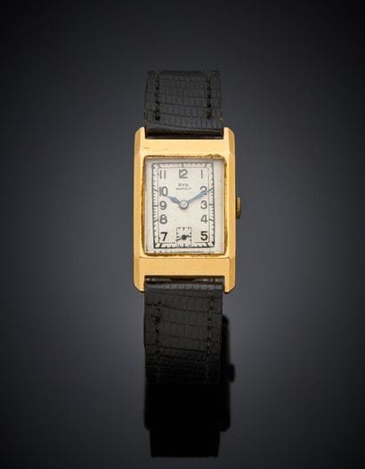 BRACELET MONTRE rectangulaire en or jaune...