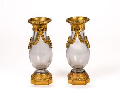 Pair of small glass baluster vases, with...