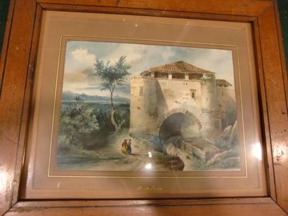 GODEFROY. 
Paysage .
 Aquarelle.
16 x 22...