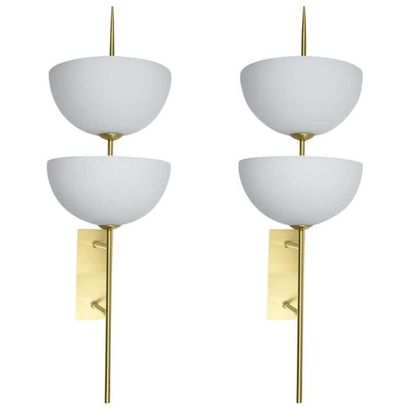 Murano : Pair of 2 cup and brass sconces...