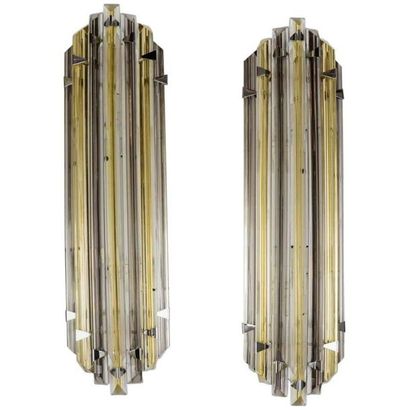 MURANO : Pair of transparent and golden triedri...
