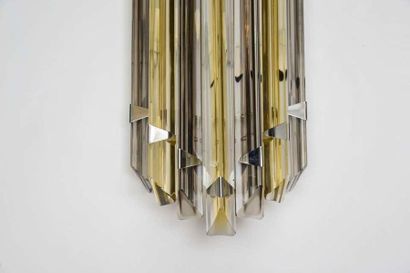 MURANO : Pair of transparent and golden triedri...