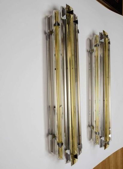 MURANO : Pair of transparent and golden triedri...