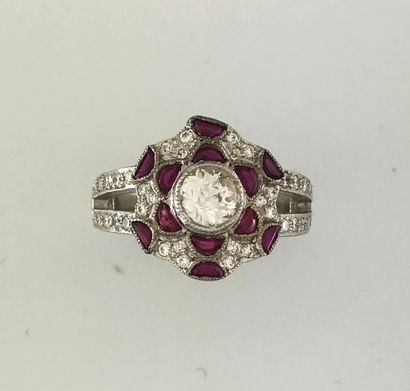 Ring in white gold 750°/°° set with a 0.60...