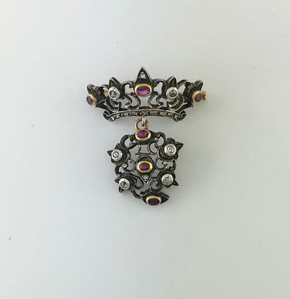 Crown brooch in 585°/°° gold and silver set...