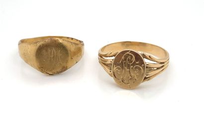 TWO gold (750‰) CHEVALIERE RINGS engraved...