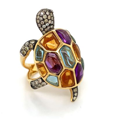 BAGUE en or, citrines, améthystes, aigues-marines...