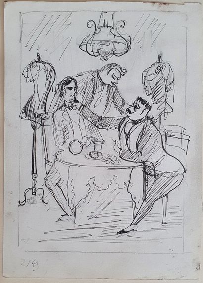Philippe JULLIAN, Au salon de thé, dessin
Philippe...