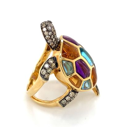 BAGUE en or, citrines, améthystes, aigues-marines...