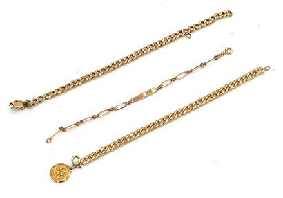 * Lot de trois GOURMETTES en or.
* Lot of...