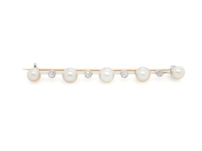 BROCHE barrette en or, perles, diamants taille...