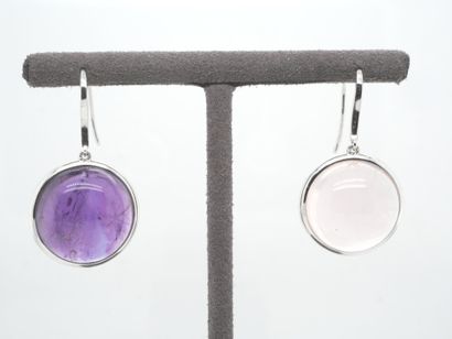 Paire de BOUCLES D'OREILLES en or gris, améthyste,...
