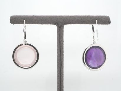 Paire de BOUCLES D'OREILLES en or gris, améthyste,...