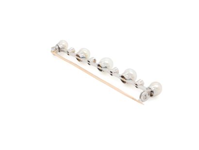 BROCHE barrette en or, perles, diamants taille...