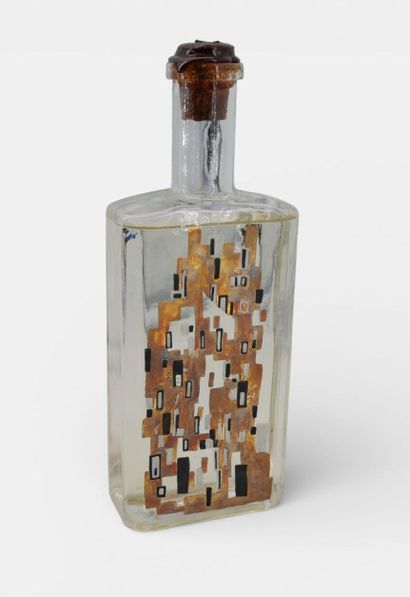 Rectangular-shaped spirit bottle with wax-closed...