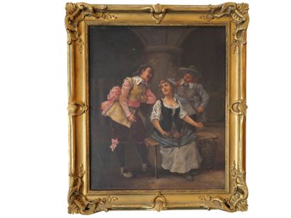 HENRION, XIXe siècle
Scène galante en cuisine
Huile...