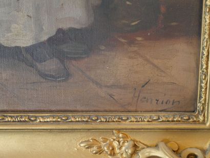 HENRION, XIXe siècle
Scène galante en cuisine
Huile...