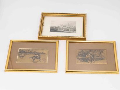 Lot de trois gravures encadrées.