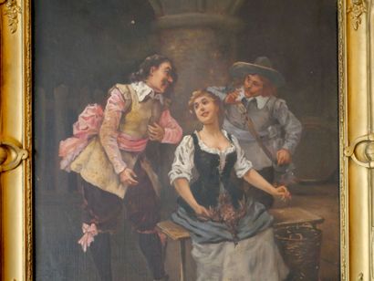 HENRION, XIXe siècle
Scène galante en cuisine
Huile...