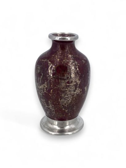 Small baluster vase in oxblood glaze, gilded...