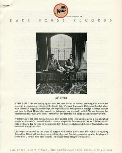 Dark Horse Spinter promo press kit includes...
