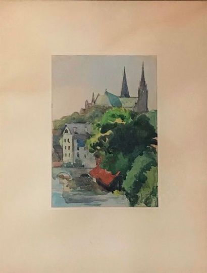 *Pierre PETIT: cathédrale. Aquarelle, sbigné...