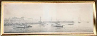 E. PAYEN Sous-verre encre en 2 parties, barques...