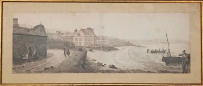 E. PAYEN Sous-verre encre et aquarelle en...