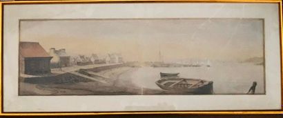 E. PAYEN Sous-verre encre et lavis en 2 parties,...