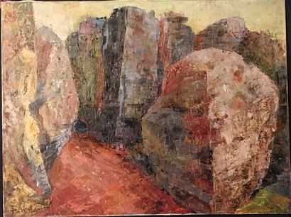 Gisselbrecht,Paysage au chelin rouge, signé,...