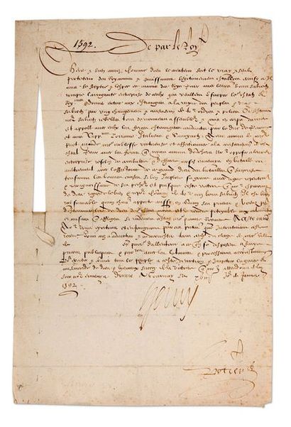 HENRI IV (1553-1610) Roi de France
L.S. «Henry»,...
