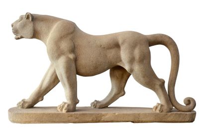 Paire de léopards mâles en granit beige....