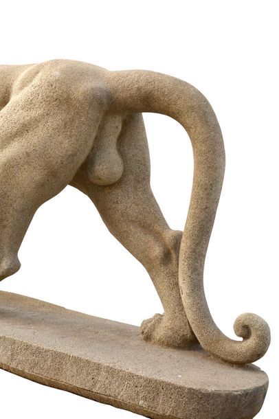 Paire de léopards mâles en granit beige....