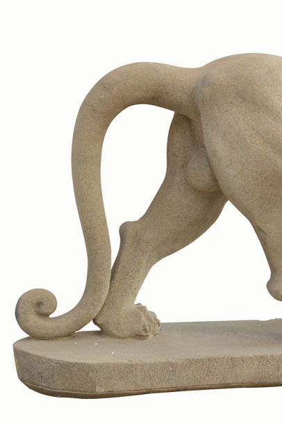 Paire de léopards mâles en granit beige....