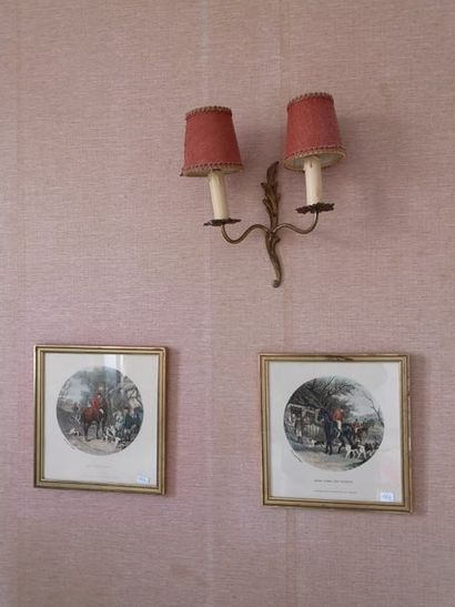 Pair of colour engravings in round shape,...