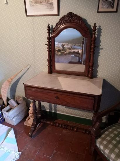 Dressing table in natural wood and white...