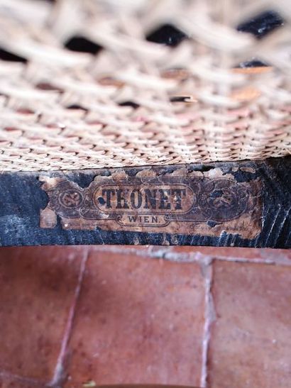 THONET, Children's high chair in black painted...