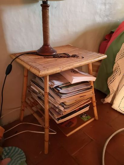 Set of two bedside tables, one in rattan...