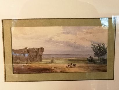 Paysage de campagne monogranné AC 1843 en...