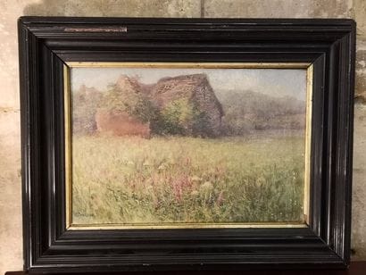R. Landeau, Paysage à la grange, huile sur...