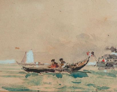 Ecole du XIXe siècle 

Barque en mer

Aquarelle...
