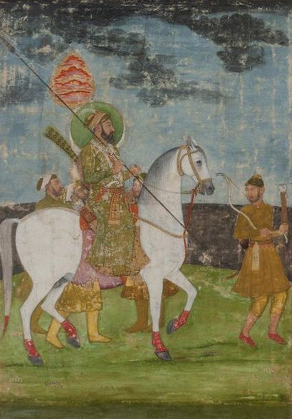 L’empereur moghol Farruk Siyar à cheval.

Gouache...