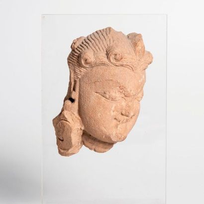 Tête d’une divinité de profil.

Grès.

Inde...