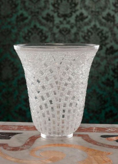 R. LALIC Vase with flared neck and geometrical...