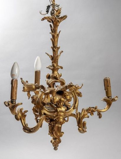 Chandelier with three arms of lights in gilt...