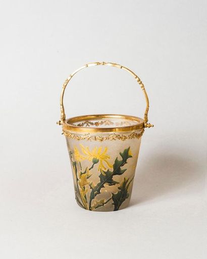 Seau à glace en verre gravé à l'acide, monture...