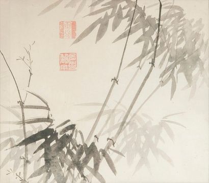 CHINE Bambou avec deux cachets, Aquarelle...