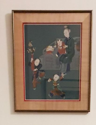 Chine, enfants jouants 

Paire de gouaches...