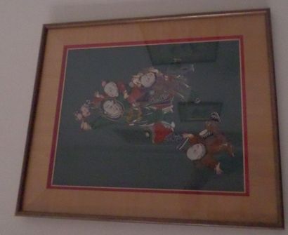 Chine, enfants jouants 

Paire de gouaches...